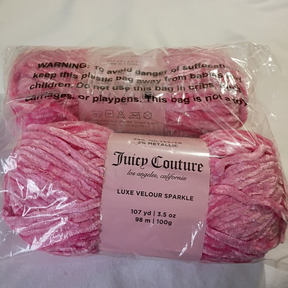 2- Juicy Couture Pink Lemonade Luxe Velour Sparkle Yarn RARE (5) 107 yd 3.5 oz